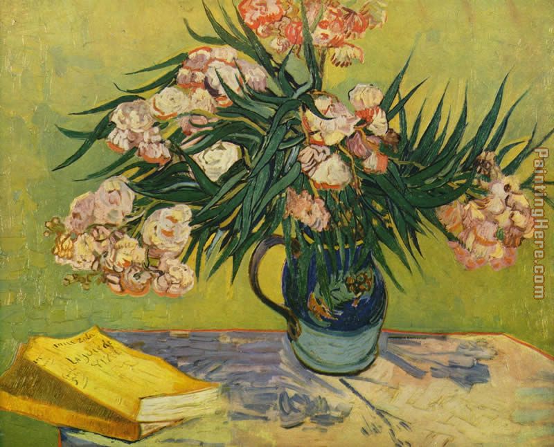 Vase with Oleanders and Books painting - Vincent van Gogh Vase with Oleanders and Books art painting